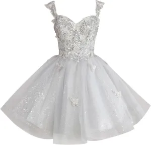 Sparkly Homecoming Dress Lace Appliques Short Prom Dress for Evening Party 3D Butterfly Cocktail Dress RA06