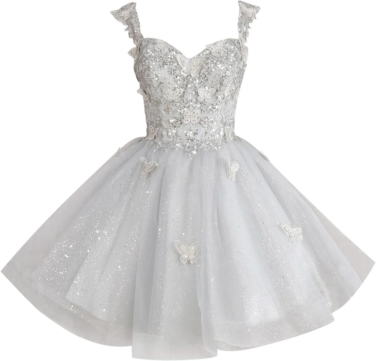 Sparkly Homecoming Dress Lace Appliques Short Prom Dress for Evening Party 3D Butterfly Cocktail Dress RA06