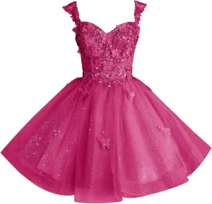 Sparkly Homecoming Dress Lace Appliques Short Prom Dress for Evening Party 3D Butterfly Cocktail Dress RA06