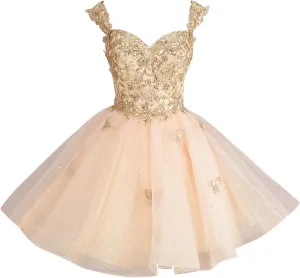Sparkly Homecoming Dress Lace Appliques Short Prom Dress for Evening Party 3D Butterfly Cocktail Dress RA06