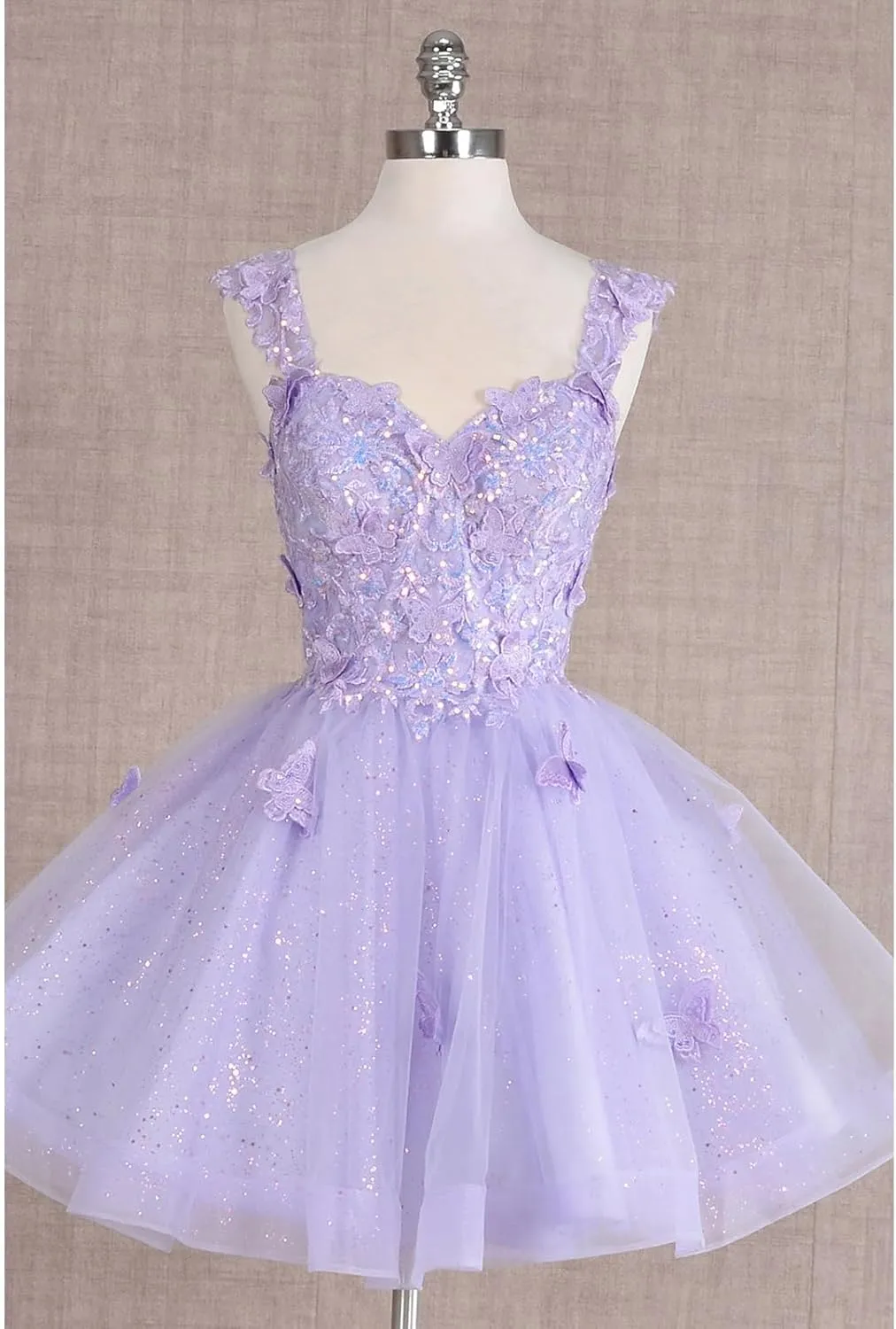 Sparkly Homecoming Dress Lace Appliques Short Prom Dress for Evening Party 3D Butterfly Cocktail Dress RA06