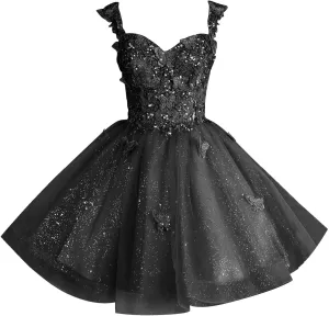 Sparkly Homecoming Dress Lace Appliques Short Prom Dress for Evening Party 3D Butterfly Cocktail Dress RA06