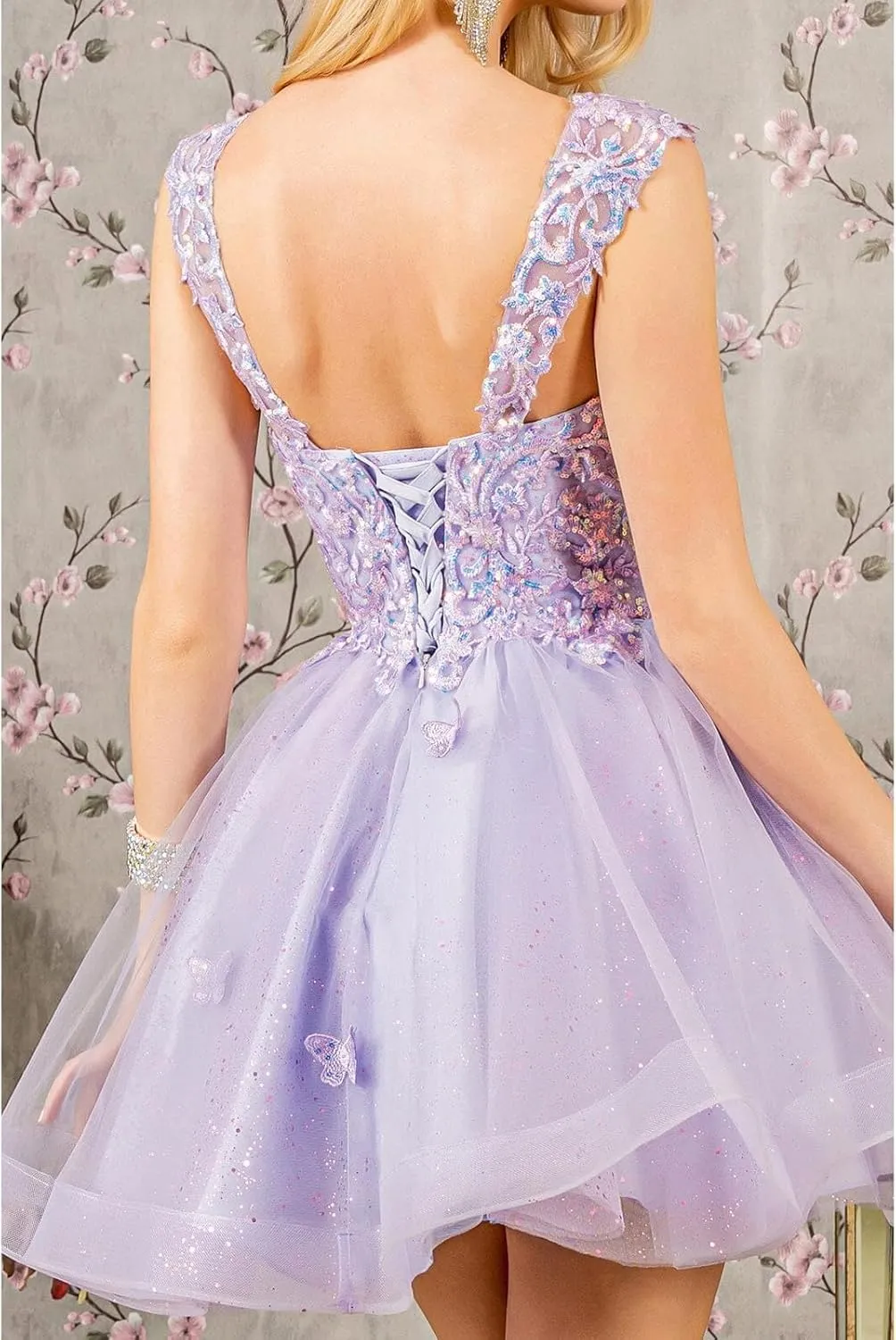 Sparkly Homecoming Dress Lace Appliques Short Prom Dress for Evening Party 3D Butterfly Cocktail Dress RA06