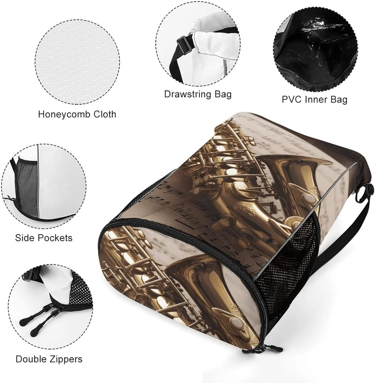 Sports Drawstring Backpack Lightweight Small Gym Bag Saxophone on Sheet Music Gym Sackpack for Women Men