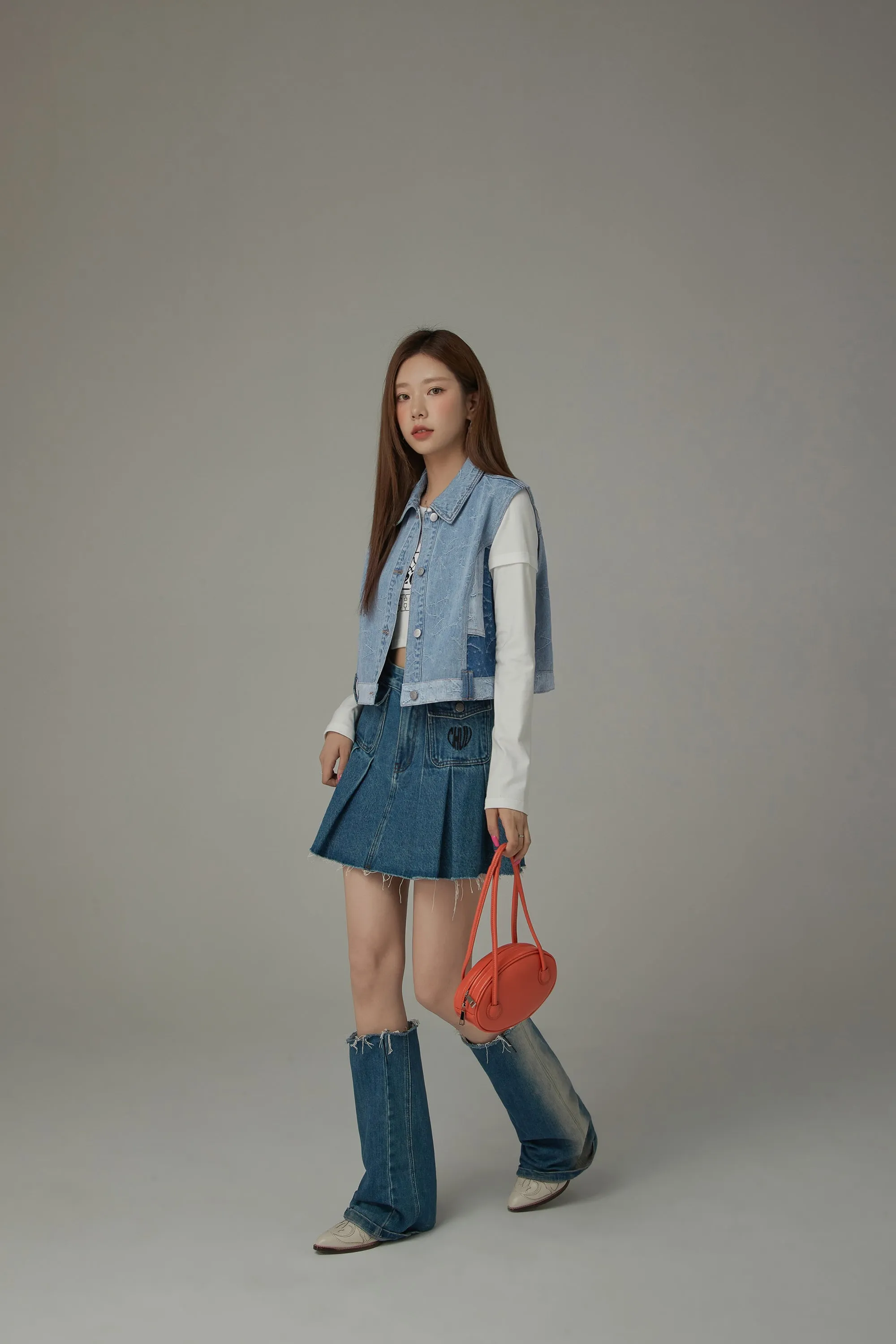 Stitched Color Matching Denim Vest