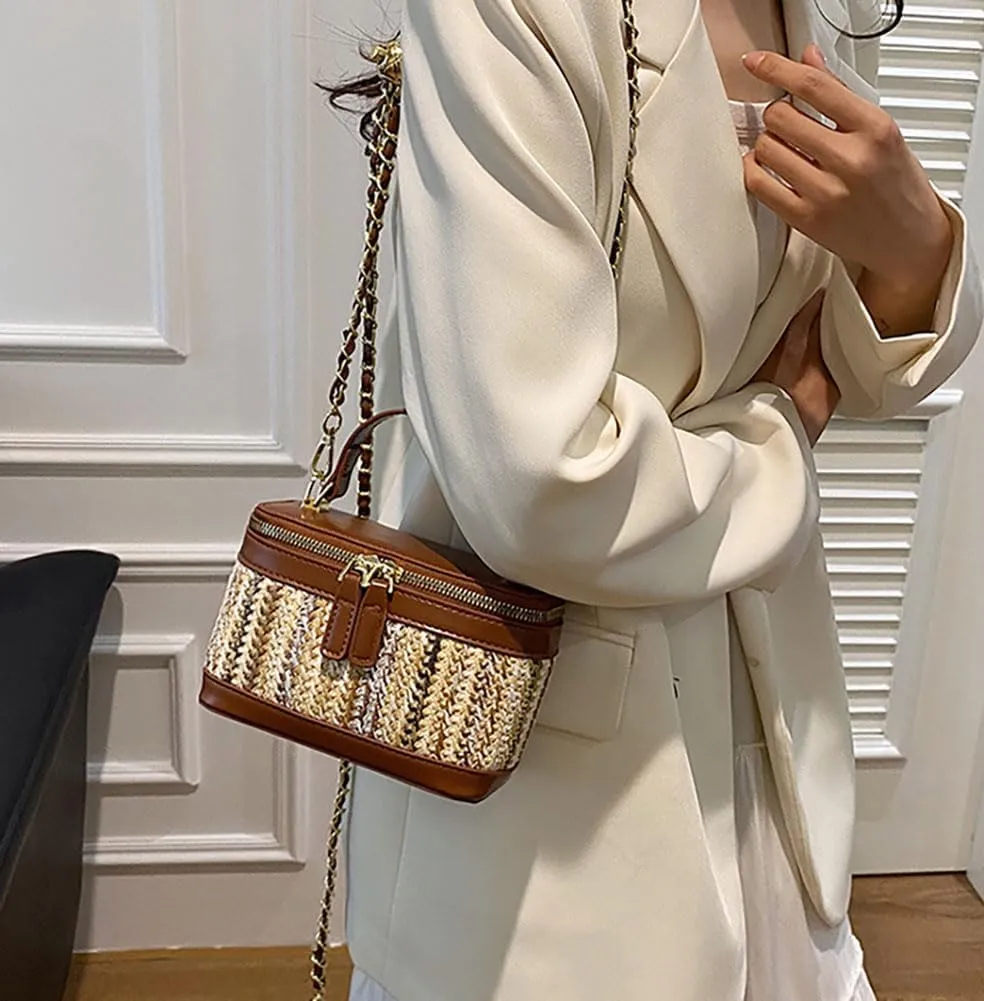 Straw Beach Bags For Women Rattan Purses Summer Straw Bucket Shoulder Bag Womens Crossbody Purse Clutch Handbag 2025