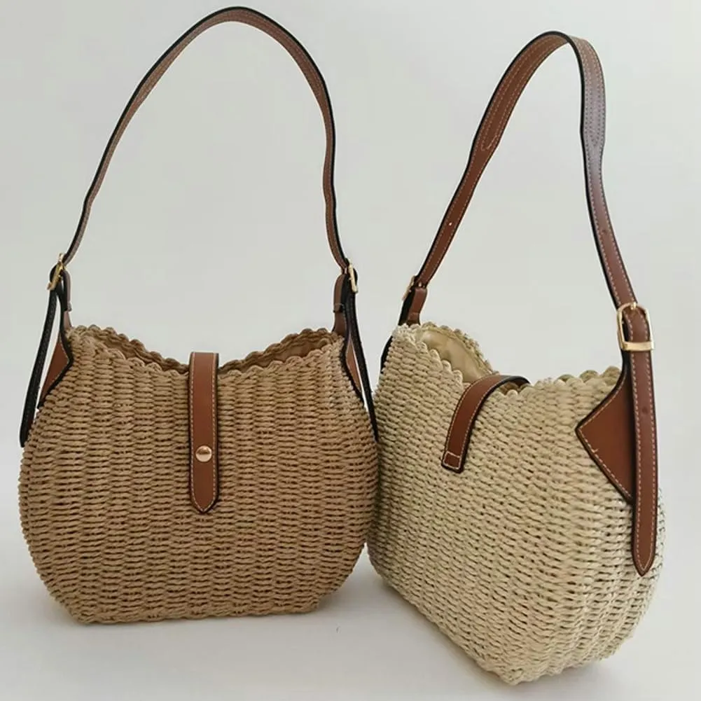 Straw Beach Bags For Women Rattan Shoulder Purse Womens Summer Straw Bucket Bag Woven Raffia Handbag 2025