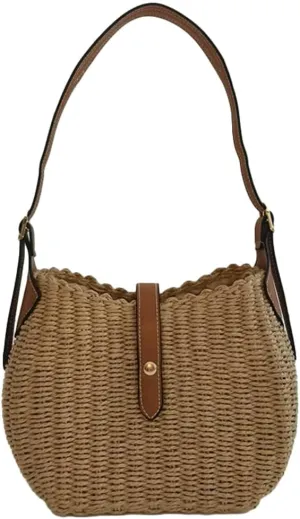Straw Beach Bags For Women Rattan Shoulder Purse Womens Summer Straw Bucket Bag Woven Raffia Handbag 2025