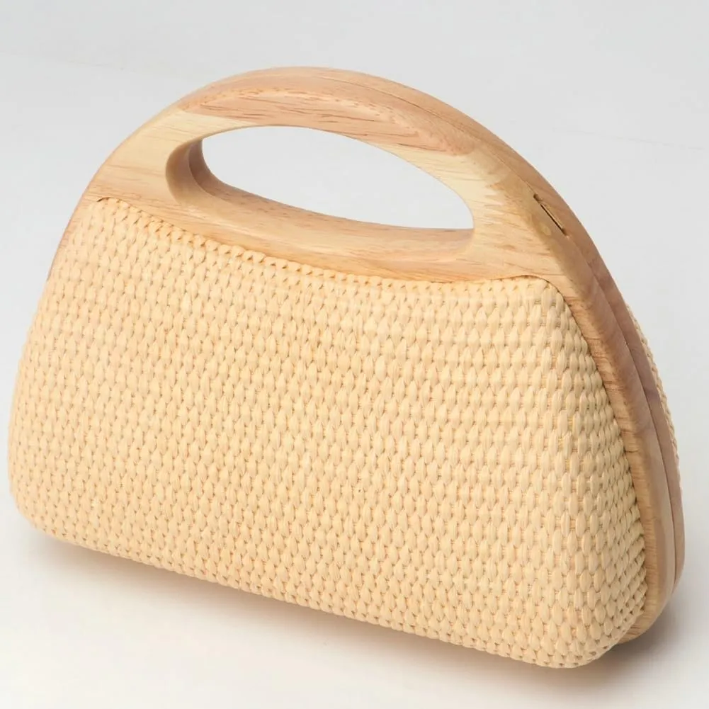 Straw Clutch Bag Beach Bags For Women Rattan Purses Handbags Evening Bag Summer Straw Crossbody Bag Purse Wooden Top-Handle
