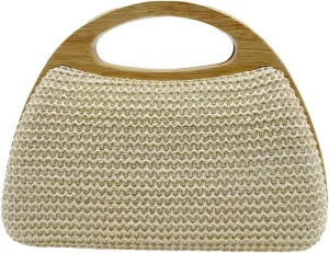 Straw Clutch Bag Beach Bags For Women Rattan Purses Handbags Evening Bag Summer Straw Crossbody Bag Purse Wooden Top-Handle