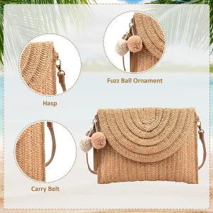 Straw Shoulder Bag Woven Tote Crossbody Clutch Handmade Rattan Bag Beach Handbag Purse Bags with Tassel for Women