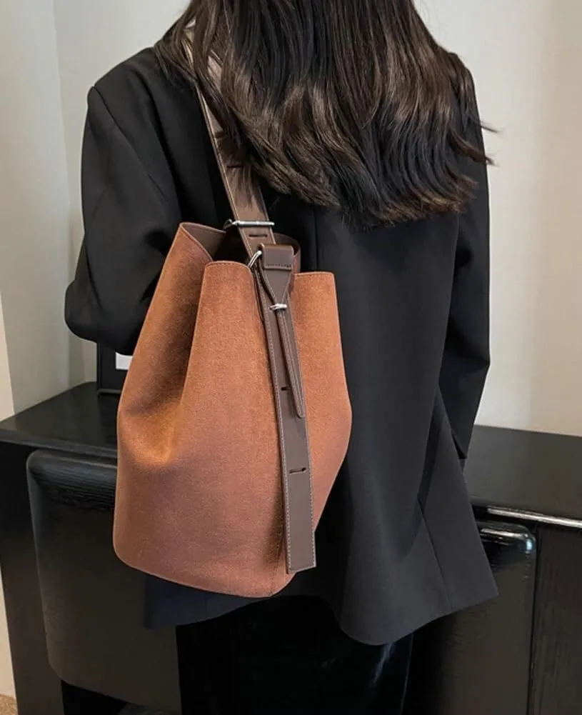 Suede Hobo Bags, Vegan Leather Shoulder Bag for Women Bucket Tote Fashion Designer Purse Handbag