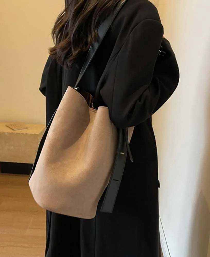 Suede Hobo Bags, Vegan Leather Shoulder Bag for Women Bucket Tote Fashion Designer Purse Handbag