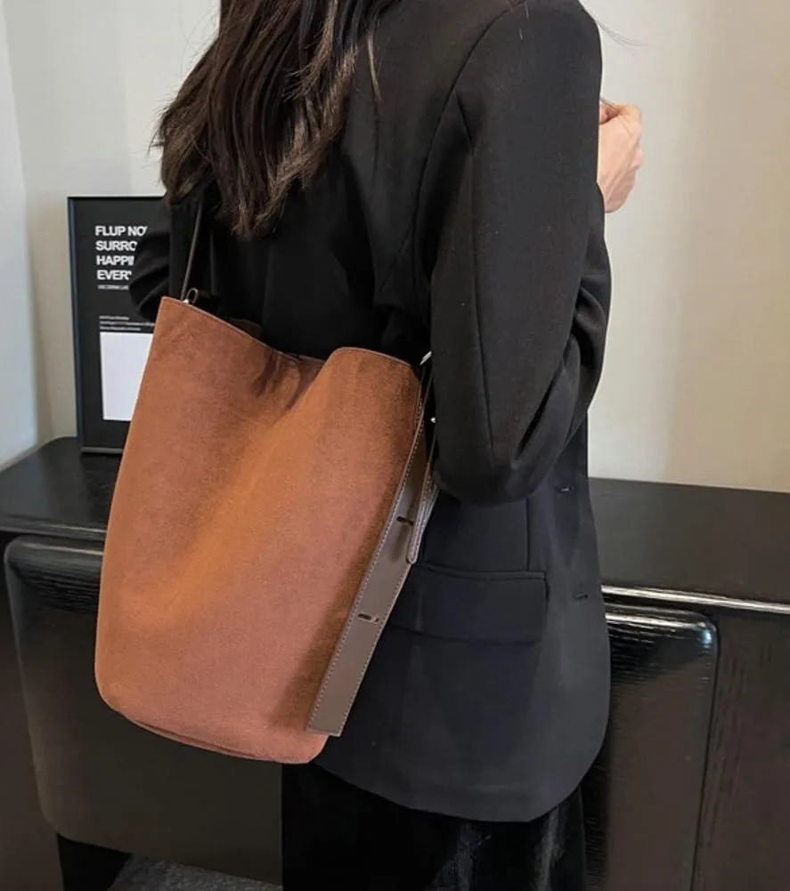 Suede Hobo Bags, Vegan Leather Shoulder Bag for Women Bucket Tote Fashion Designer Purse Handbag