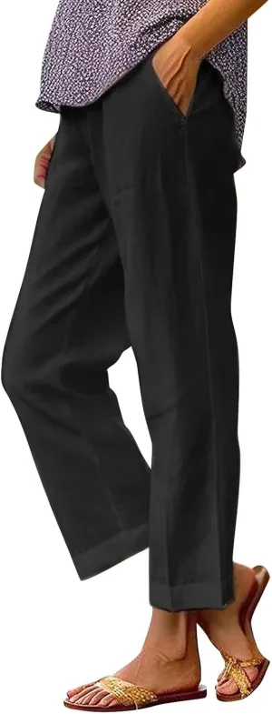 Sweat Pants for Womens Casual Cotton and Linen Long Pants Women Summer Boho Lightweight Palazzo Pants Yoga Pants