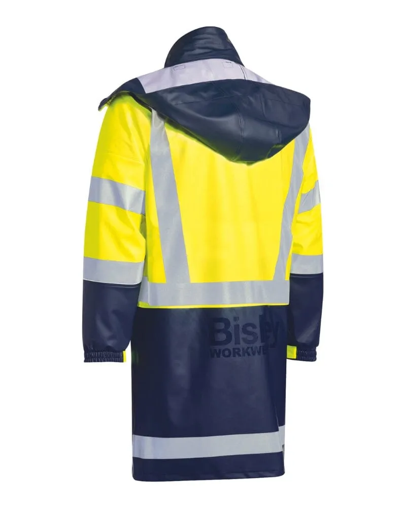 Taped Hi Vis Stretch PU Rain Coat - Yellow/Navy
