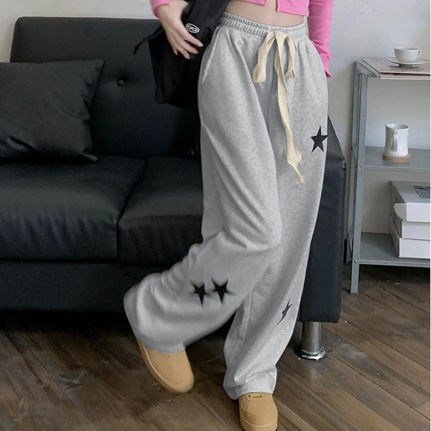 Temperament High Waist Women's Fashion Shows Thin Casual High Waist Loose Wide Leg Movement with Pocket Trousers