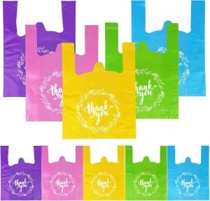 Thank You T-Shirt Plastic Bags Plastic Bulk Shopping Bags Restaurant Bag in Bulk Pink Green Yellow Purple Cyan