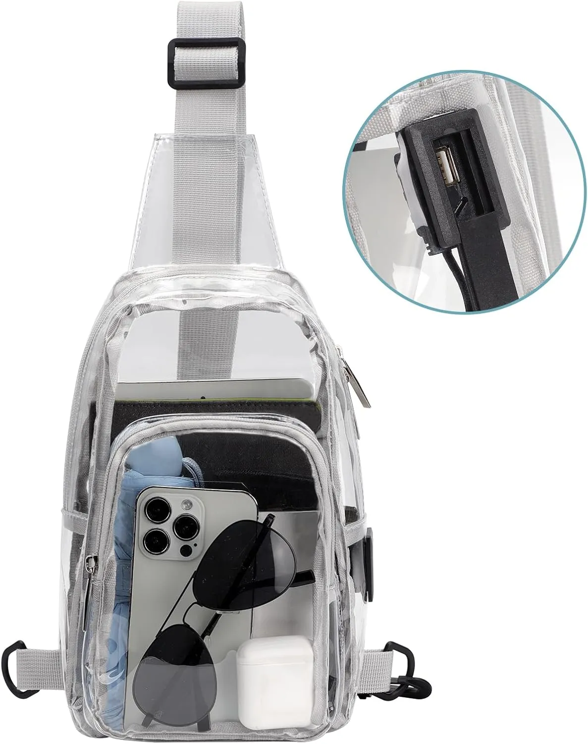 TINYAT Clear Sling Bag Stadium Approved Transparent Bag Crossbody Casual Shoulder Chest Bag for Men Women,T9060