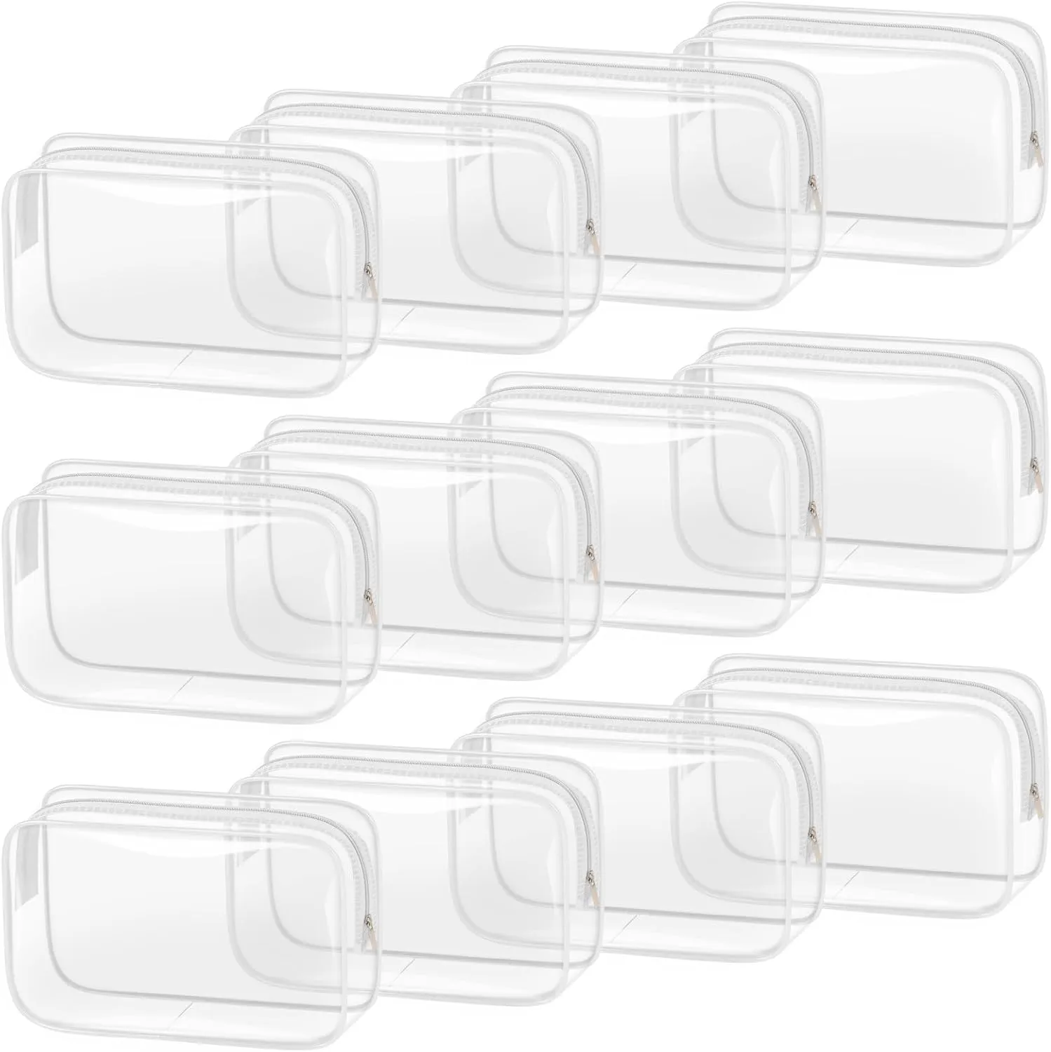 TISRATOK 12 PCS Clear Makeup Bag for Women with Zipper, TSA Approved Toiletry Pouch, Cosmetic Bag Bulk for Travel Organizer Essentials - White,Medium