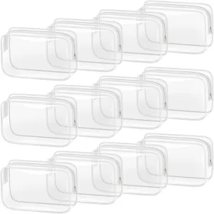 TISRATOK 12 PCS Clear Makeup Bag for Women with Zipper, TSA Approved Toiletry Pouch, Cosmetic Bag Bulk for Travel Organizer Essentials - White,Medium