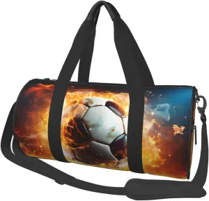 Travel Duffel Bag Foldable Weekender Overnight Bag Burning Soccer Ball Sports Tote Gym Bag Large Capacity Lightweight Carry On Luggage Bag for Men Women