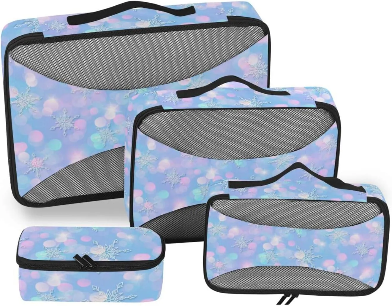 Travel Packing Organizers Set of 4 Suitcase Organizer Suitcase Packing Cubes Pcking Cubes Blue Winter Cute Snowflake