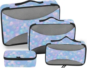 Travel Packing Organizers Set of 4 Suitcase Organizer Suitcase Packing Cubes Pcking Cubes Blue Winter Cute Snowflake
