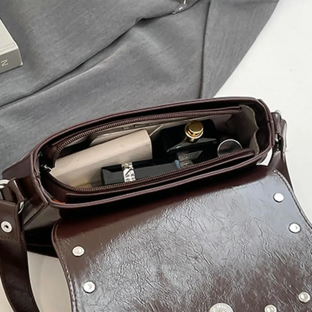 Trendy Womens Shoulder Handbag Vegan Leather Clutch Purse For Women Satchel Purse with Rivets Y2K Crescent Purses Streetwear