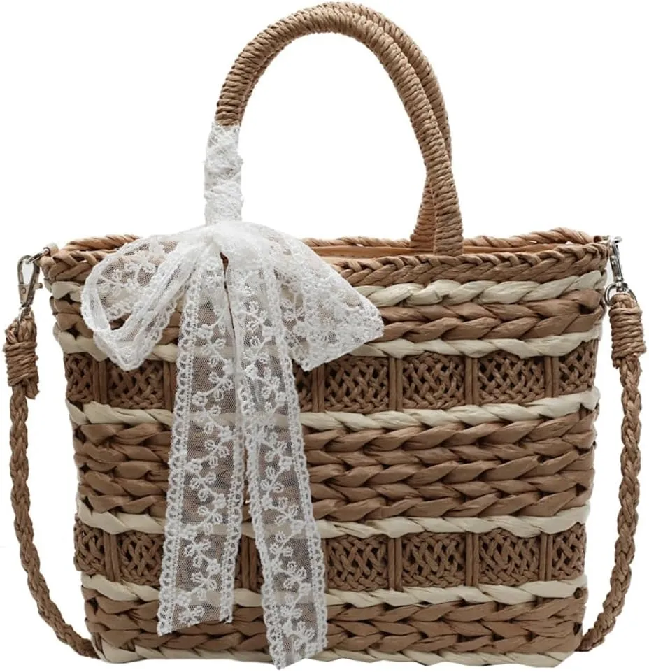 Trendy Womens Straw Bucket Bag Casual Summer Beach Bags For Women Sweet Wicker Tote Handbags Handwoven Travel Purse 2025