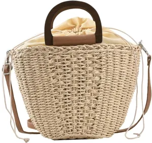Trendy Womens Straw Clutch Bag Casual Summer Beach Bags For Women Rattan Bucket Purses Wicker Tote Handbags Travel Purse