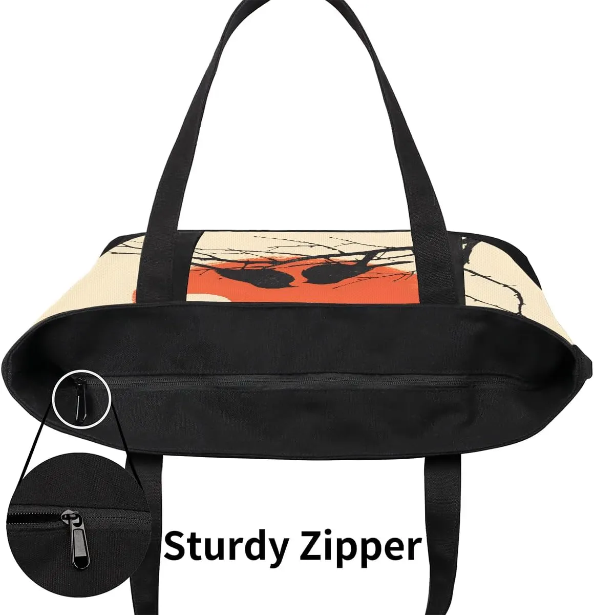 Types of Birds Stylish Canvas Tote Bag with an External Pocket Top Zipper Closure Tote Bag for Women