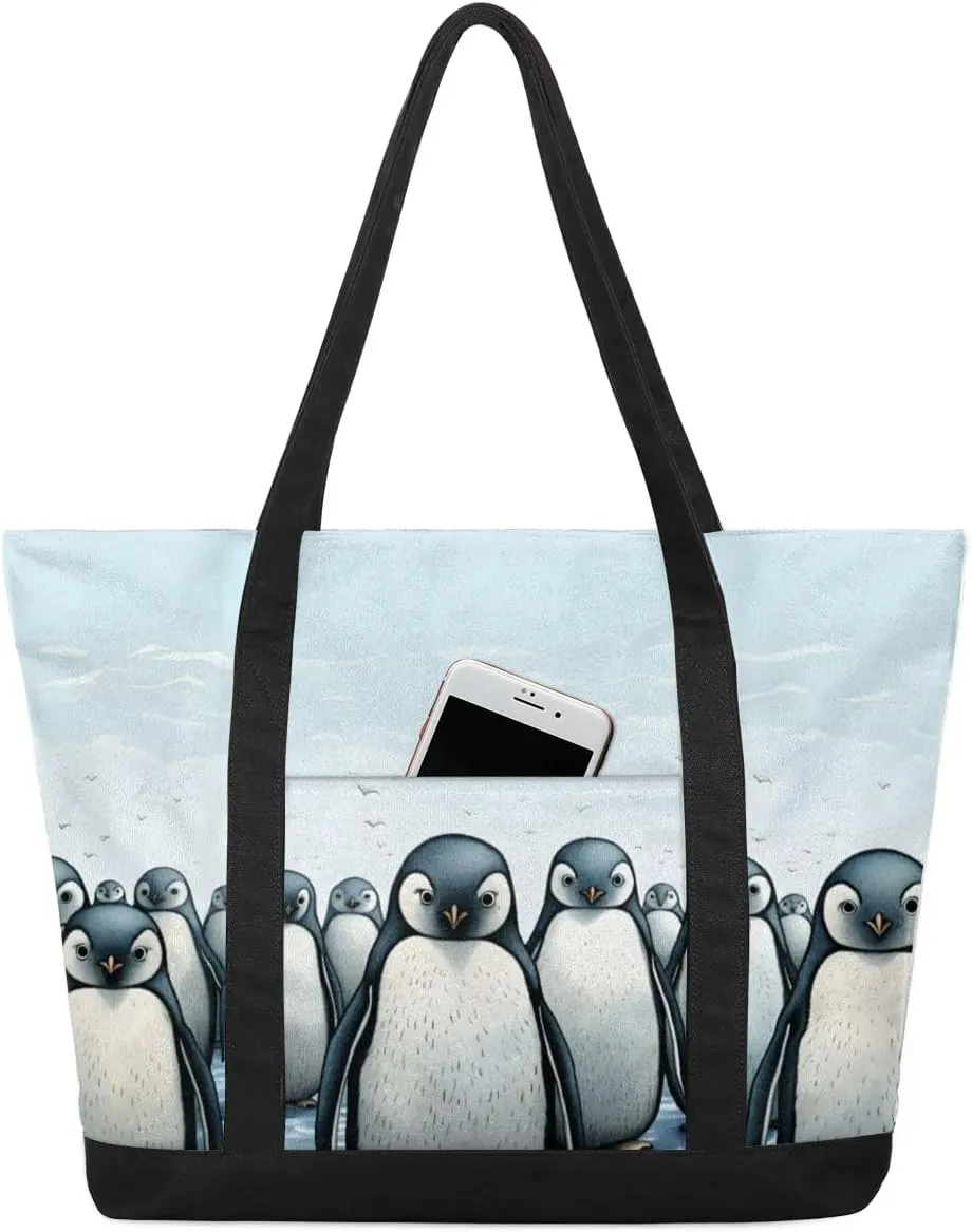 Types of Birds Stylish Canvas Tote Bag with an External Pocket Top Zipper Closure Tote Bag for Women