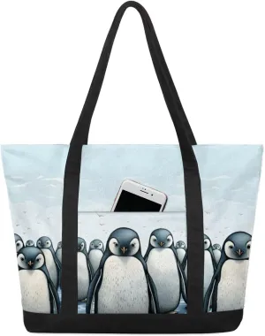 Types of Birds Stylish Canvas Tote Bag with an External Pocket Top Zipper Closure Tote Bag for Women