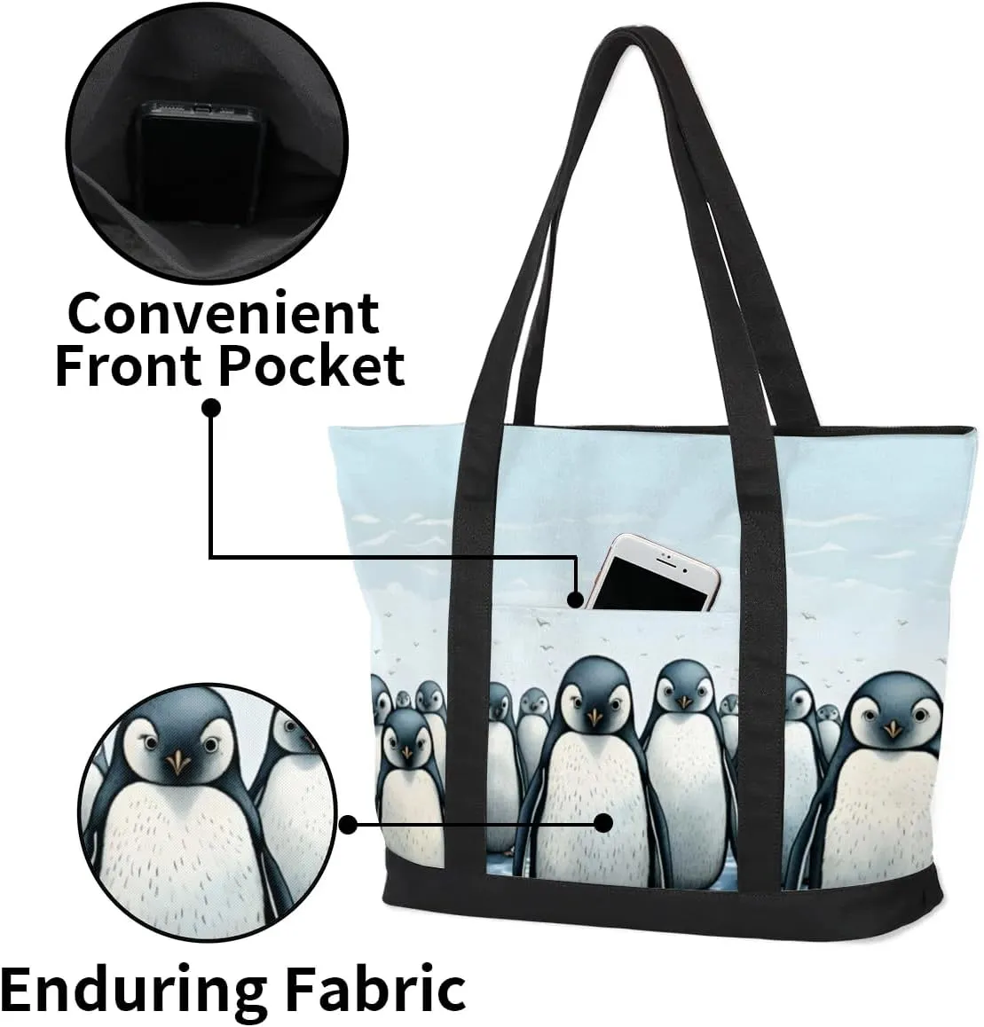 Types of Birds Stylish Canvas Tote Bag with an External Pocket Top Zipper Closure Tote Bag for Women