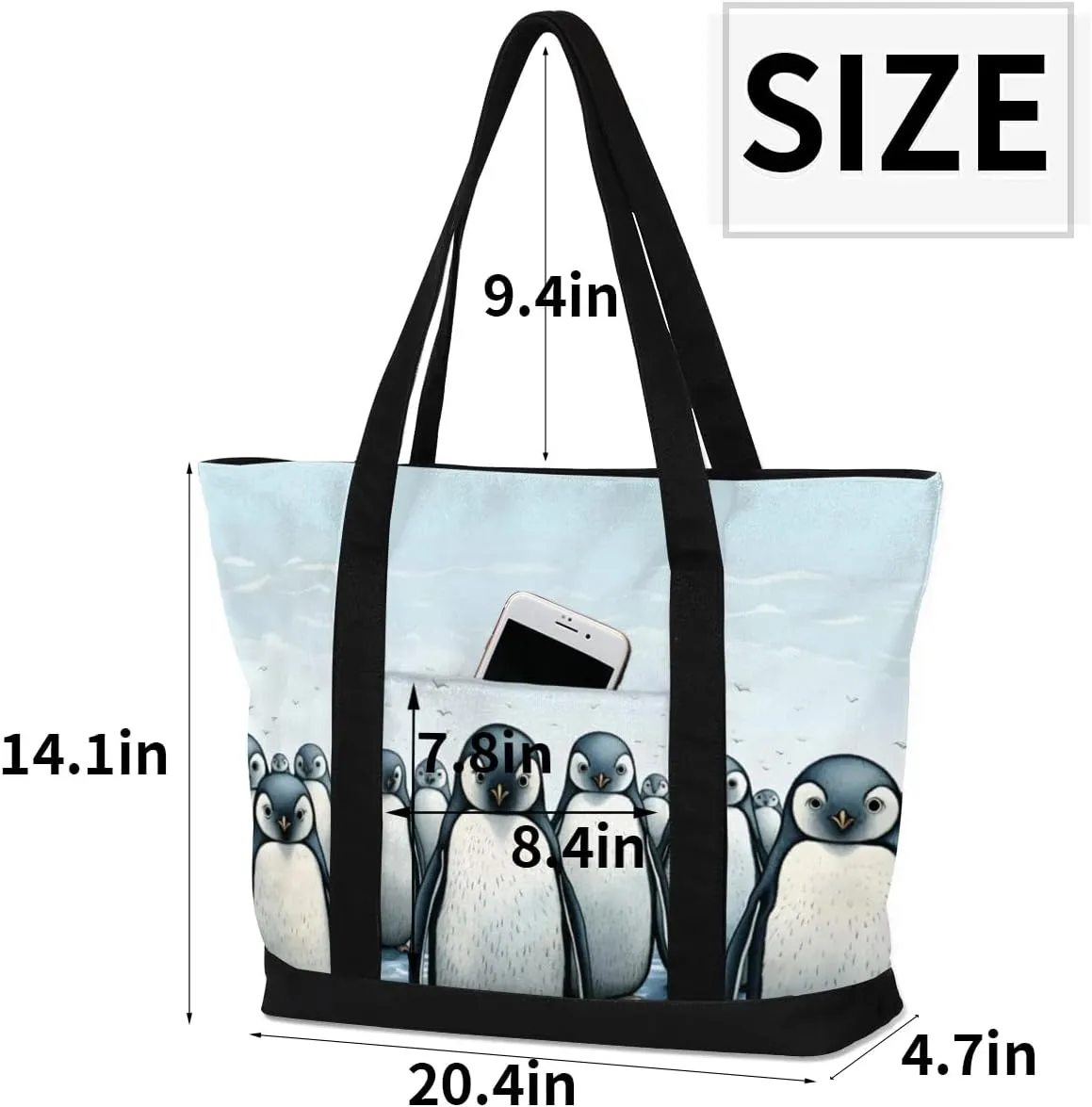 Types of Birds Stylish Canvas Tote Bag with an External Pocket Top Zipper Closure Tote Bag for Women