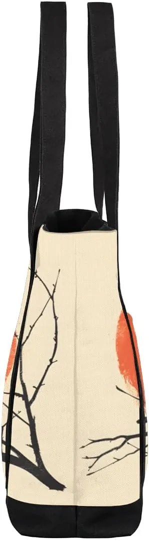 Types of Birds Stylish Canvas Tote Bag with an External Pocket Top Zipper Closure Tote Bag for Women
