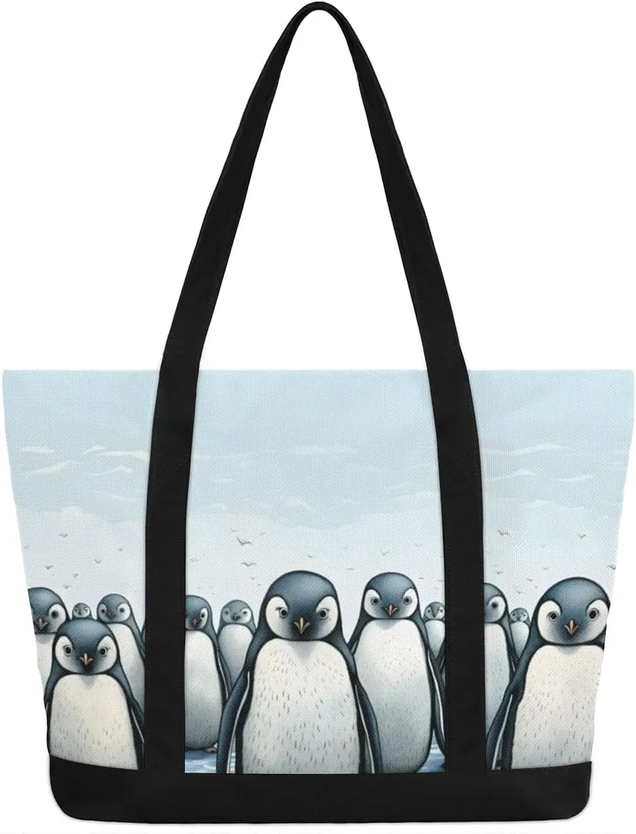 Types of Birds Stylish Canvas Tote Bag with an External Pocket Top Zipper Closure Tote Bag for Women