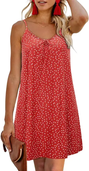ULTRANICE Women's Summer Casual Beach Dresses V Neck Spaghetti Straps Polka Dot Backless Swing Mini Sun Dress(Floral I,XL)