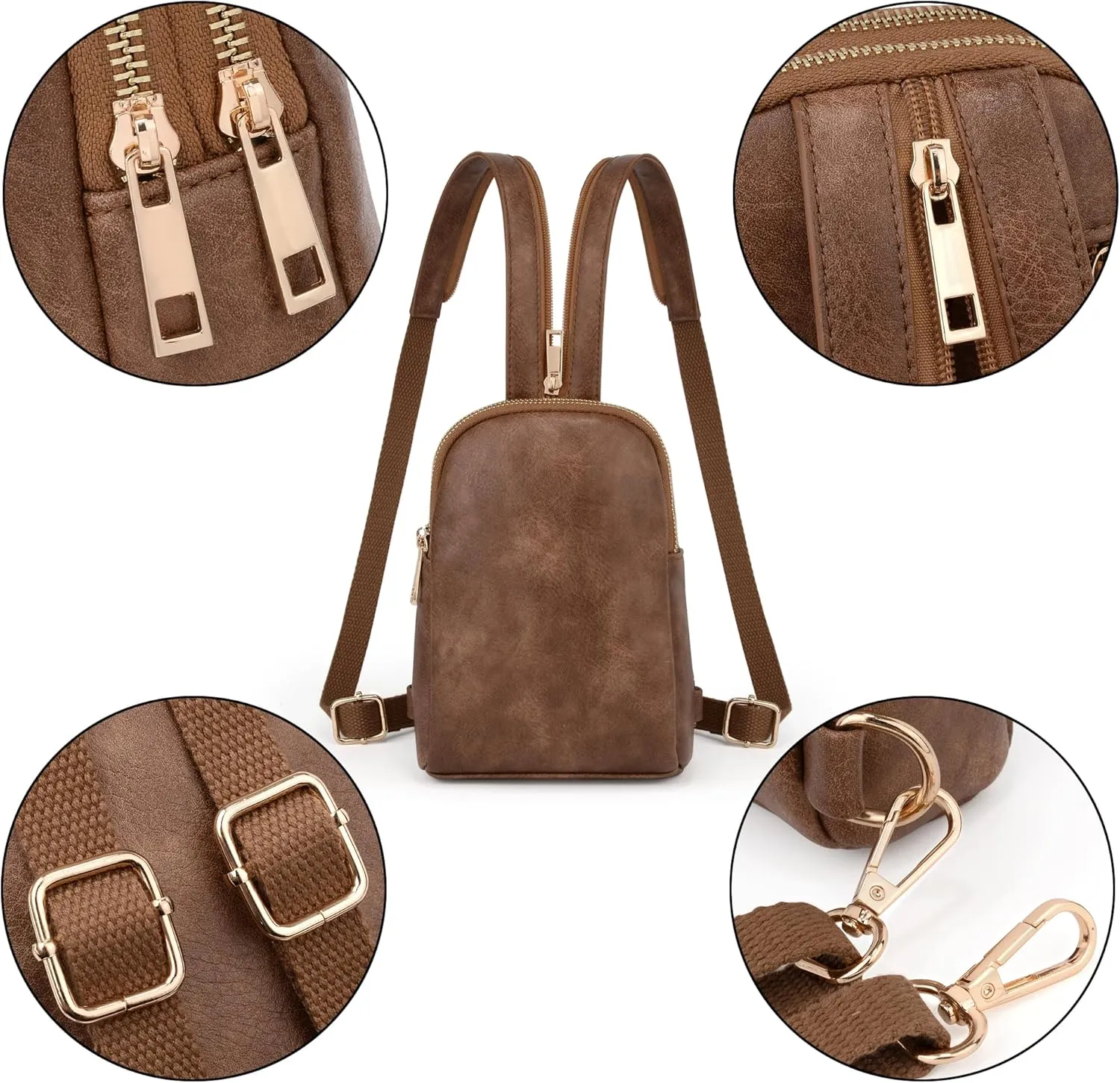 UTO Sling Bag for Women Crossbody Trendy Chest Belt Bag Convertible Backpack Purse with Wide Shoulder Zip Straps