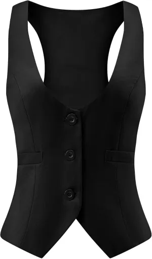 V VOCNI Suit Vest for Women Waistcoat Vintage Steampunk Dressy Casual Racerback Vest Jacket