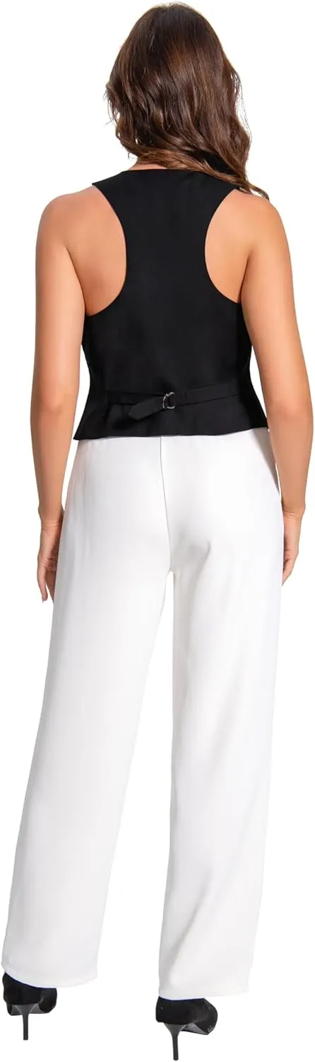 V VOCNI Suit Vest for Women Waistcoat Vintage Steampunk Dressy Casual Racerback Vest Jacket