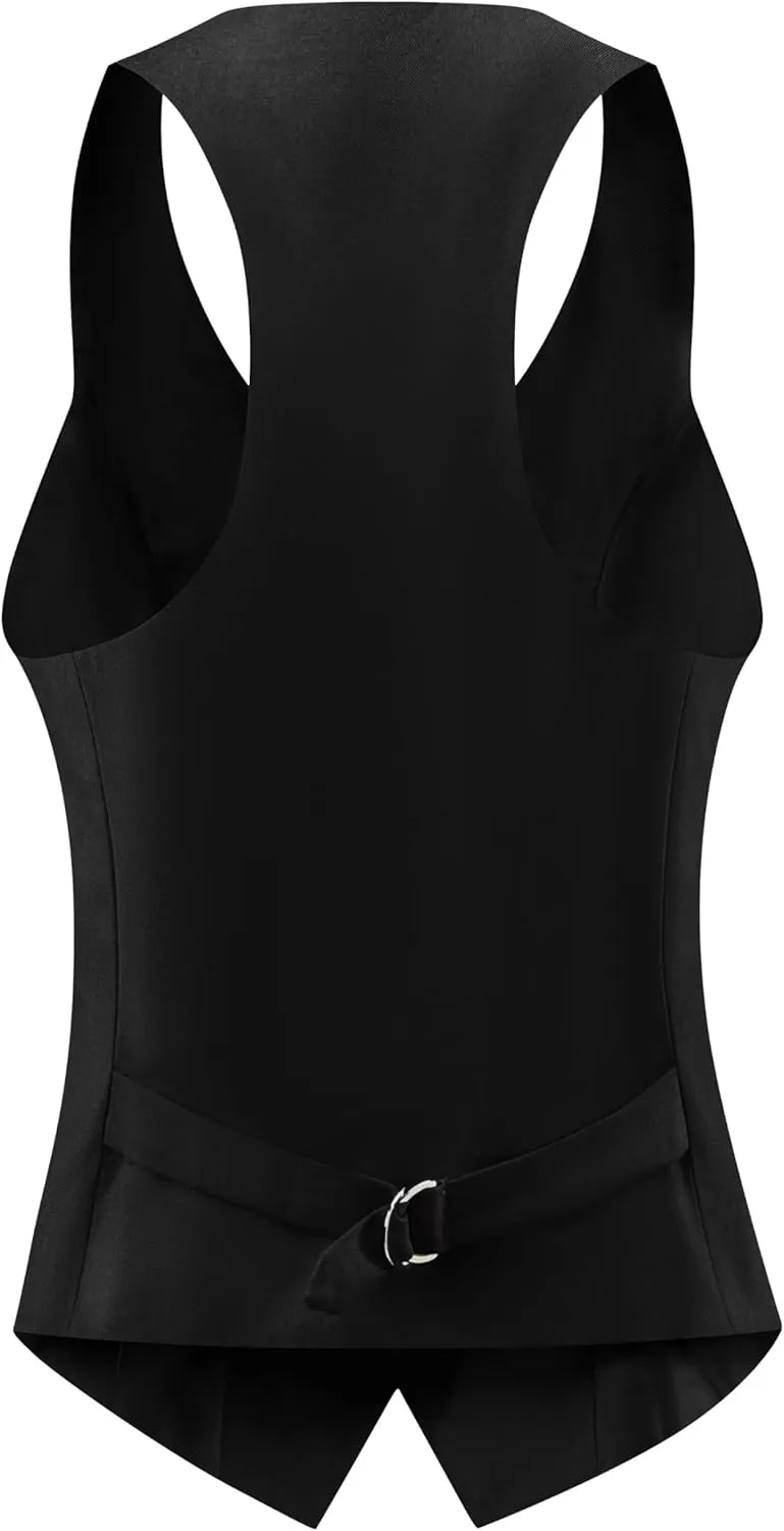 V VOCNI Suit Vest for Women Waistcoat Vintage Steampunk Dressy Casual Racerback Vest Jacket