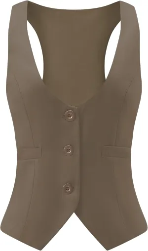 V VOCNI Suit Vest for Women Waistcoat Vintage Steampunk Dressy Casual Racerback Vest Jacket