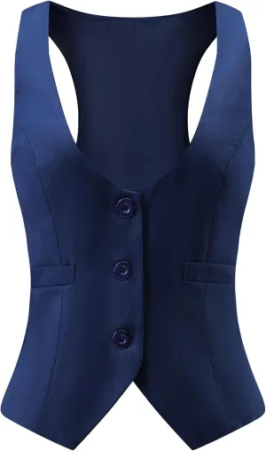 V VOCNI Suit Vest for Women Waistcoat Vintage Steampunk Dressy Casual Racerback Vest Jacket