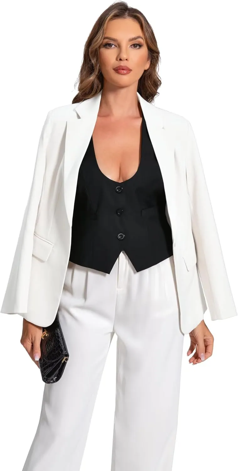 V VOCNI Suit Vest for Women Waistcoat Vintage Steampunk Dressy Casual Racerback Vest Jacket