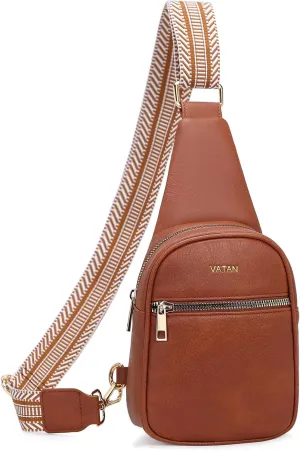VATAN Small Sling Bag Women's Crossbody Fanny Packs Leather Crossbody Bags for Women (C-Brown)