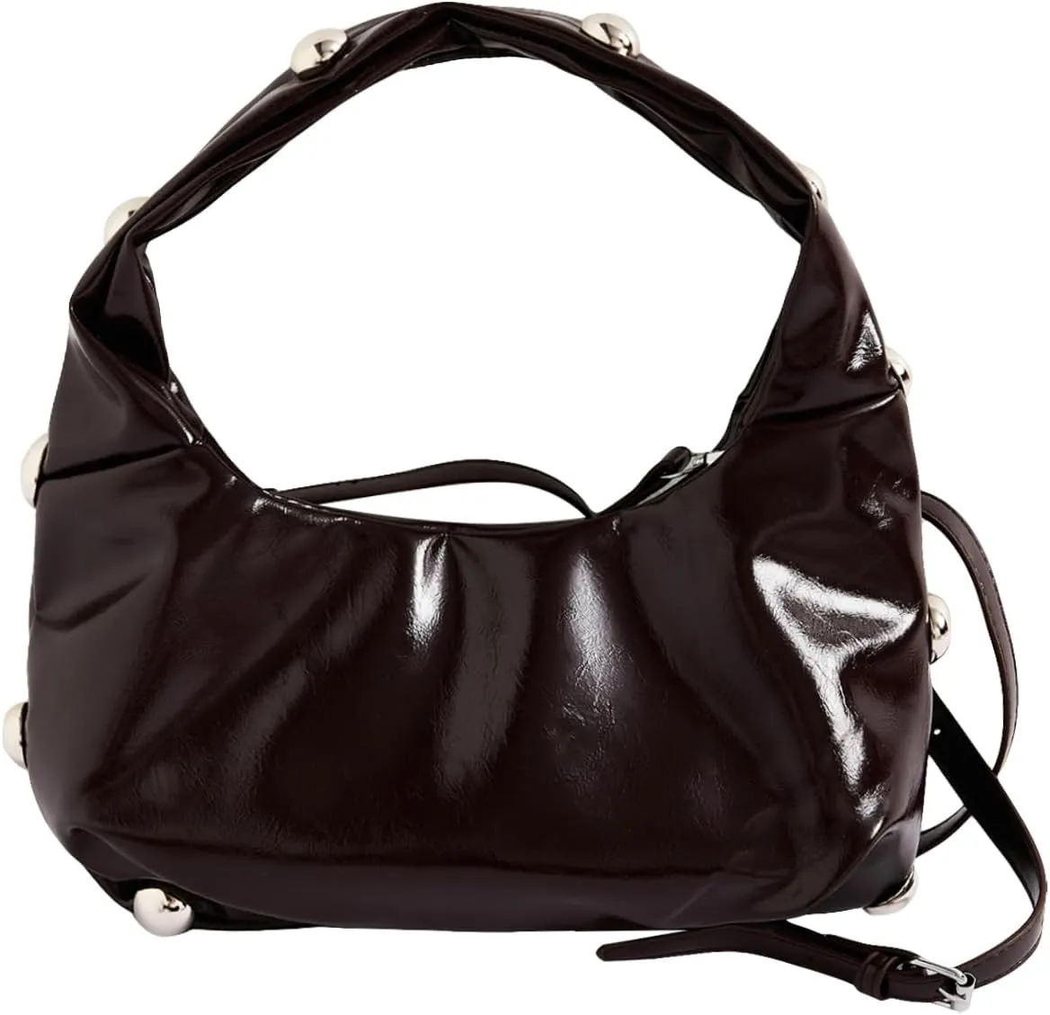 Verdusa Women's Studded PU Leather Shoulder Bag Punk Zipper Top Handle Crescent Clutch Bags
