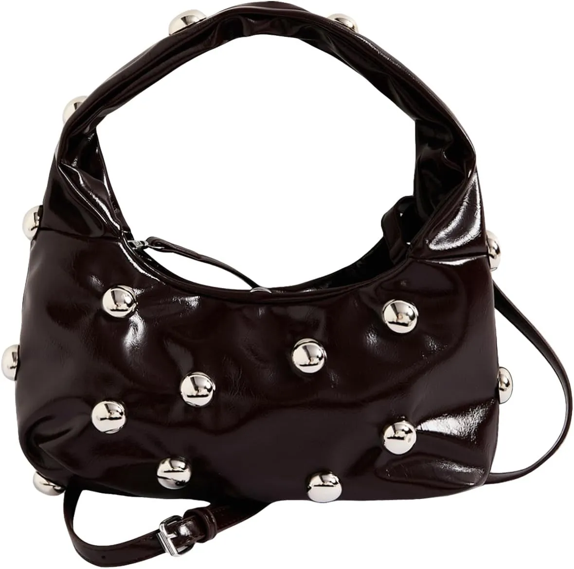 Verdusa Women's Studded PU Leather Shoulder Bag Punk Zipper Top Handle Crescent Clutch Bags