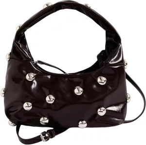 Verdusa Women's Studded PU Leather Shoulder Bag Punk Zipper Top Handle Crescent Clutch Bags